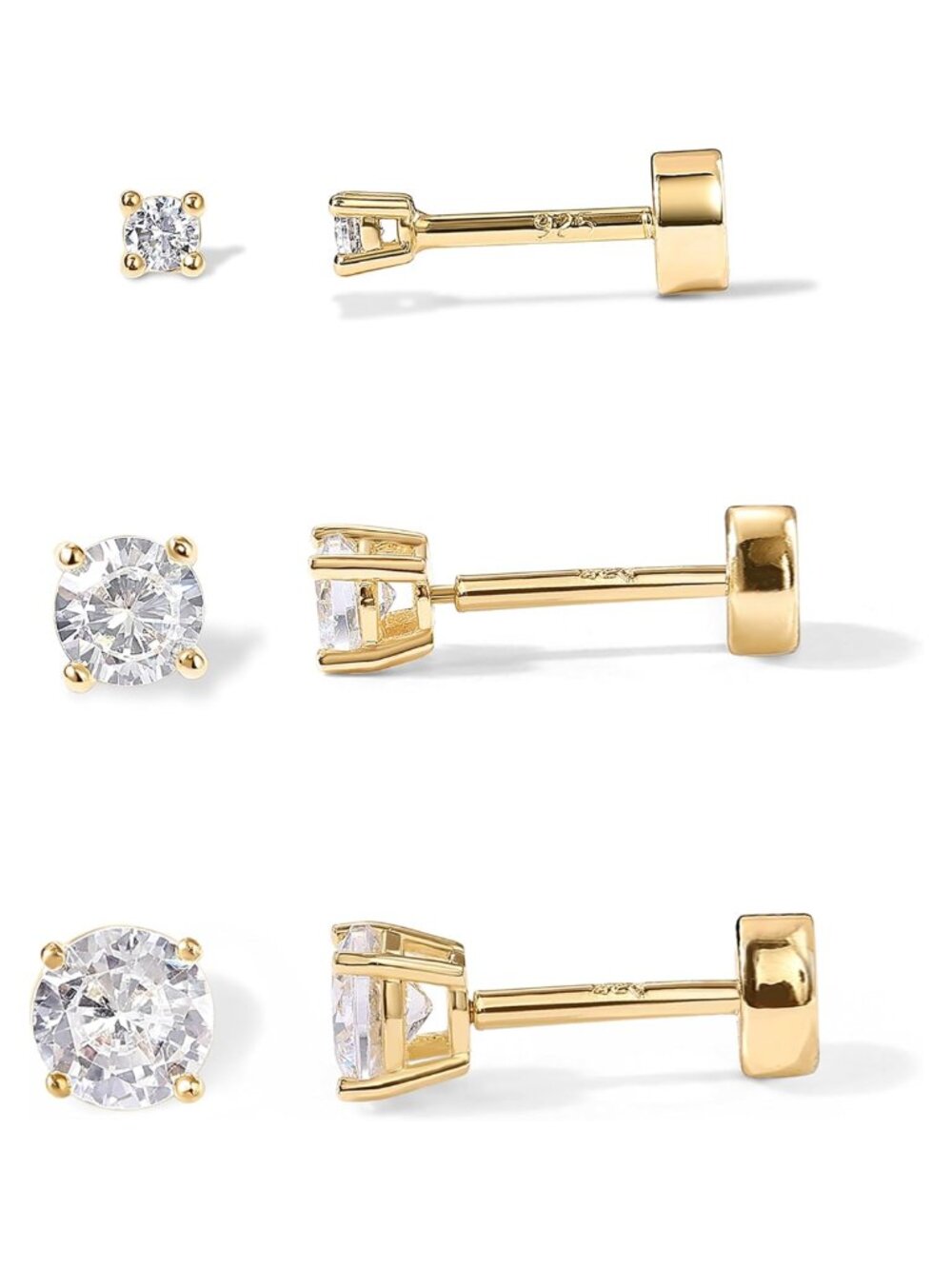 Flat Back Stud Earrings 14K Gold Plated CZ Cartilage Studs Set